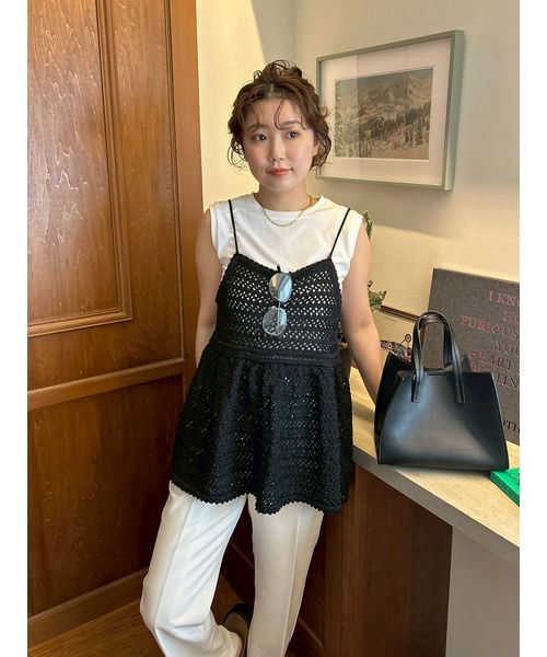 【ウォッシャブル】クロシェニットキャミ×ノースリトップス Mila Owen｜【ウォッシャブル】クロシェニットキャミ×ノースリ