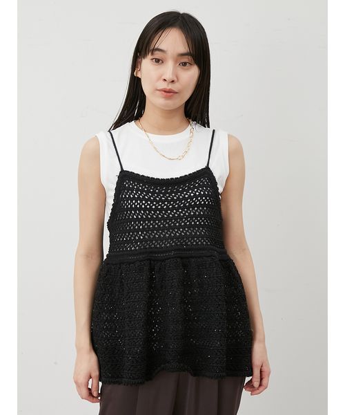 【ウォッシャブル】クロシェニットキャミ×ノースリトップス ウォッシャブル】クロシェニットキャミ×ノースリトップス