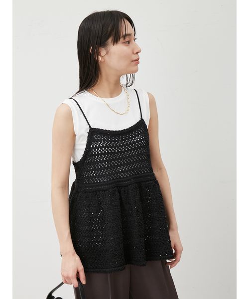 【ウォッシャブル】クロシェニットキャミ×ノースリトップス ウォッシャブル】クロシェニットキャミ×ノースリトップス