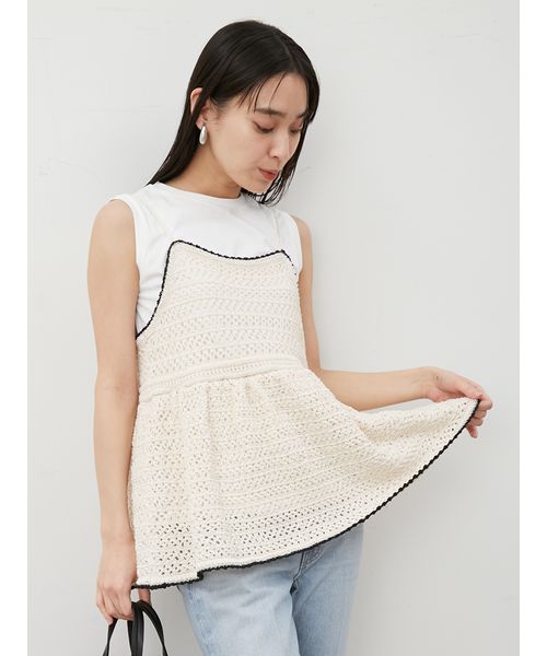 【ウォッシャブル】クロシェニットキャミ×ノースリトップス Mila Owen｜【ウォッシャブル】クロシェニットキャミ×ノースリ