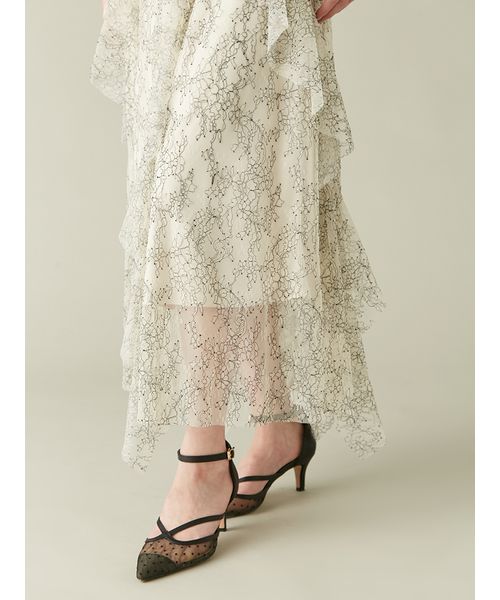 正規品♡フリルドレス♡ブラウン フリルボリュームチュール×バックシャンコードロングドレス
