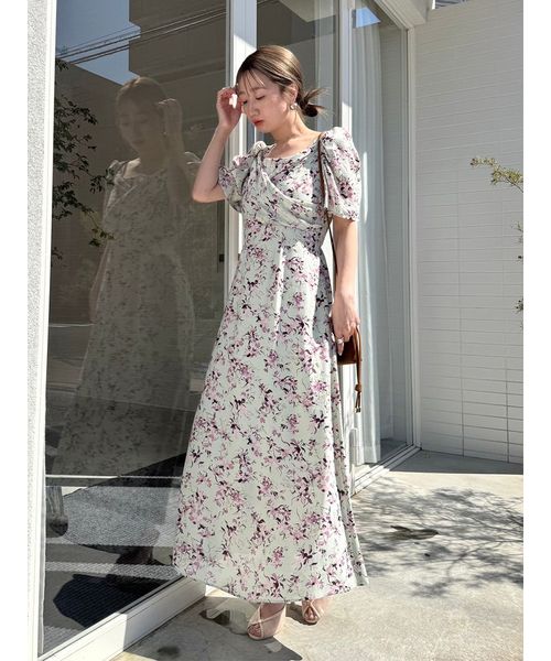 00サイズあり】レーヨンカシュクールプリントワンピース
