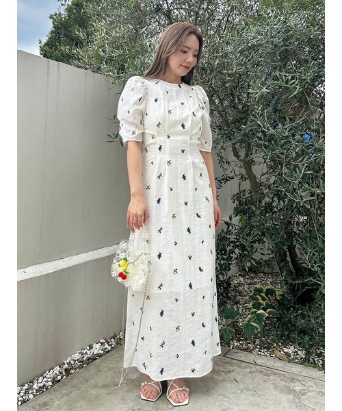 フルーツエンブロイダリーパフスリーブワンピース(508159791