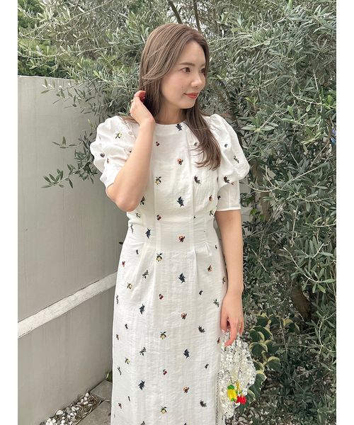 【FRAY I.D】【Mサイズ】フルーツエンブロイダリーパフスリーブワンピース FRAY I.D｜フルーツエンブロイダリーパフスリーブワンピース