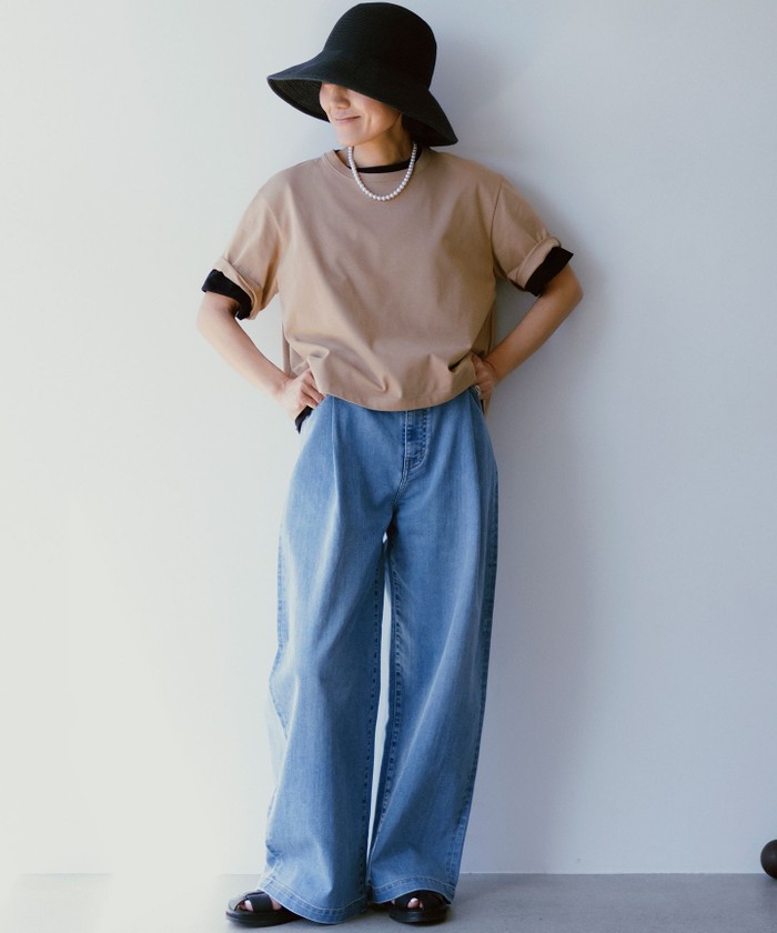 Oggi6月号掲載/接触冷感】23区DENIM サマー タック ワイド