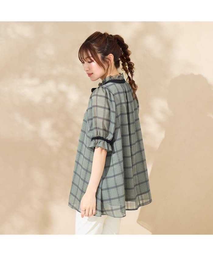 ローズティアラ RoseTiara シアーチェック配色リボンブラウス