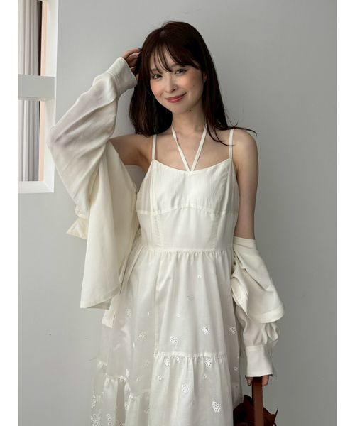 カットワークレースキャミワンピース カットワークレースティアードキャミワンピース(508201061