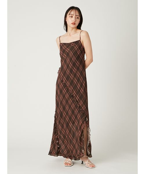 FRAY I.D レーヨンシフォンラッフルプリントキャミワンピ アイボリー 美品 FRAY I.D レーヨンシフォンラッフルプリントキャミワンピ