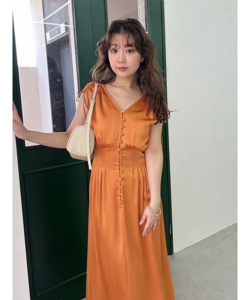 【美品】サテンタックフレアワンピース／ウォッシャブル フレイアイディー サテンタックフレアワンピース／ウォッシャブル（マキシ丈