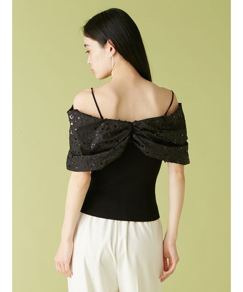 L.B CANDY STOCK]BIGリボンビジューニットトップス(508236981