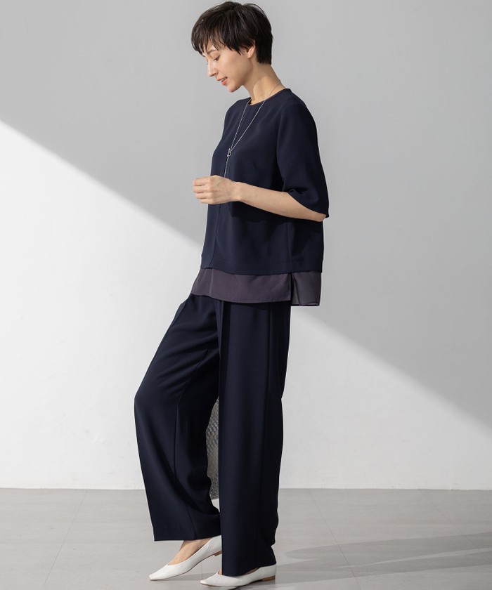 今期【吸水速乾、接触冷感】ストレッチジョーゼット シアーコンビ カットソー 吸水速乾/UVカット/接触冷感】ストレッチジョーゼット シアー