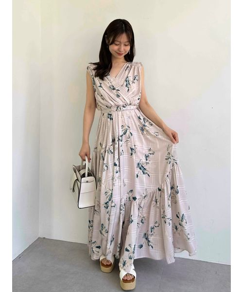 FRAY I.D（フレイ アイディー）フラワープリントカシュクールワンピース フラワープリントカシュクールワンピース／接触冷感（マキシ丈