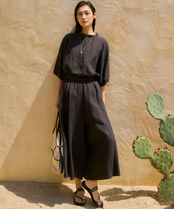 Mulan リネン　ガウチョパンツ　ピーコック 洗える】LIBECOリネン ガウチョ パンツ(508239720)｜阪急百貨店
