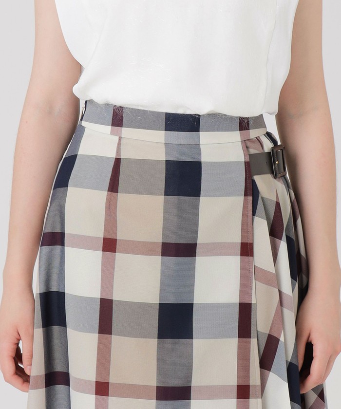 クレストブリッジチェックカラミクロスロングスカート　ワイン38 クレストブリッジチェックカラミクロスロングスカート(508237084