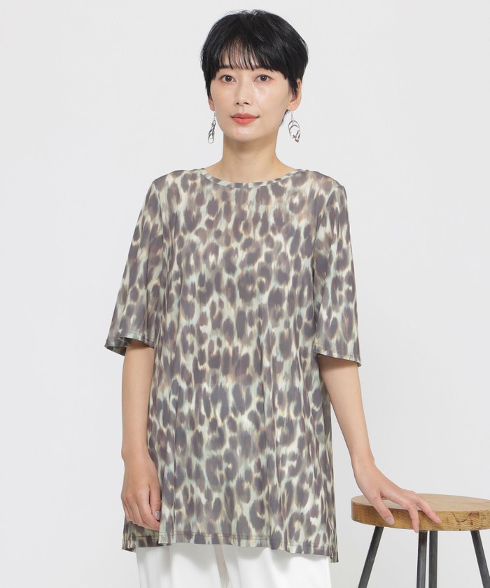 伊太利屋 チュニック 夏服 レオパード スパンコール L】【接触冷感】【ウォシャブル】クールレオパードチュニック