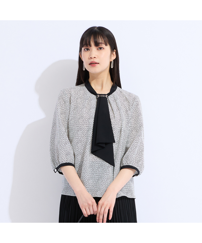 セットアップ対応】ウォッシャブルボウタイプリントブラウス(508323977