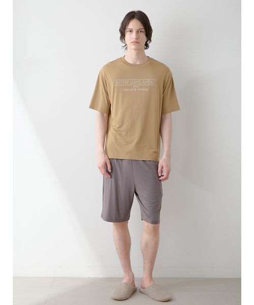 【HOMME】COOLレーヨンロゴTシャツ&ハーフパンツ HOMME】【接触冷感】クールレーヨンロゴTシャツ＆ハーフパンツ