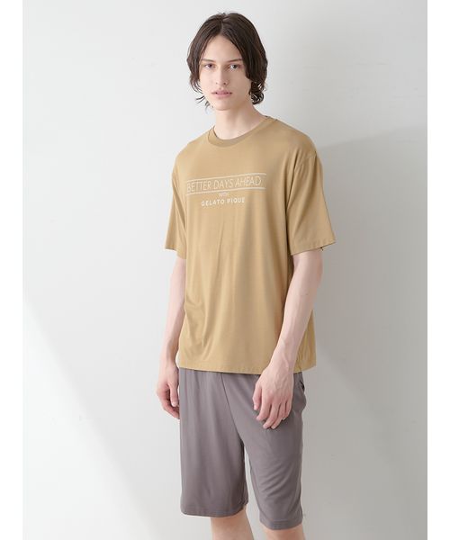 【接触冷感】レーヨンロゴワンポイントTシャツ& ハーフパンツ HOMME】【接触冷感】クールレーヨンロゴTシャツ＆ハーフパンツ