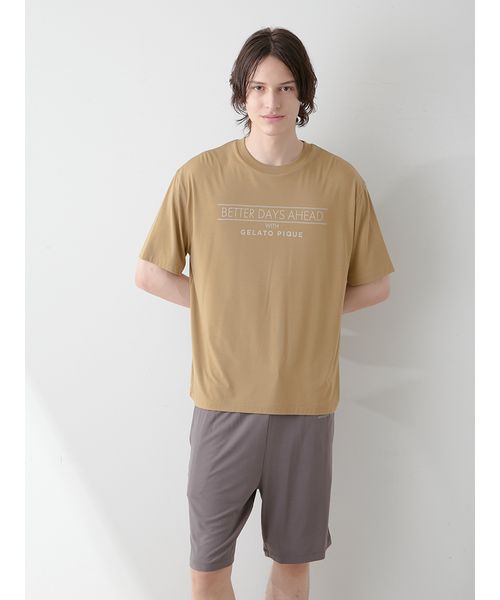 【接触冷感】レーヨンロゴワンポイントTシャツ& ハーフパンツ 接触冷感】レーヨンロゴワンポイントTシャツ(カットソー・T