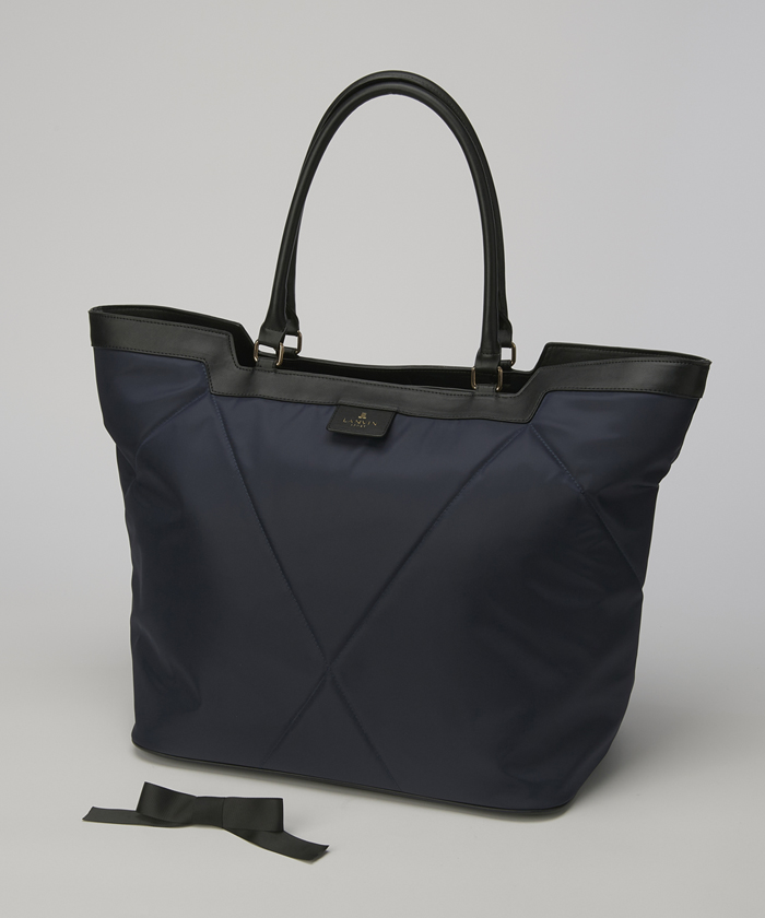 ランバンスポール（LANVIN SPORT)トートバッグ チャコールグレー✕青 ランバン スポール LANVIN SPORT キルトデザインボストンバッグ