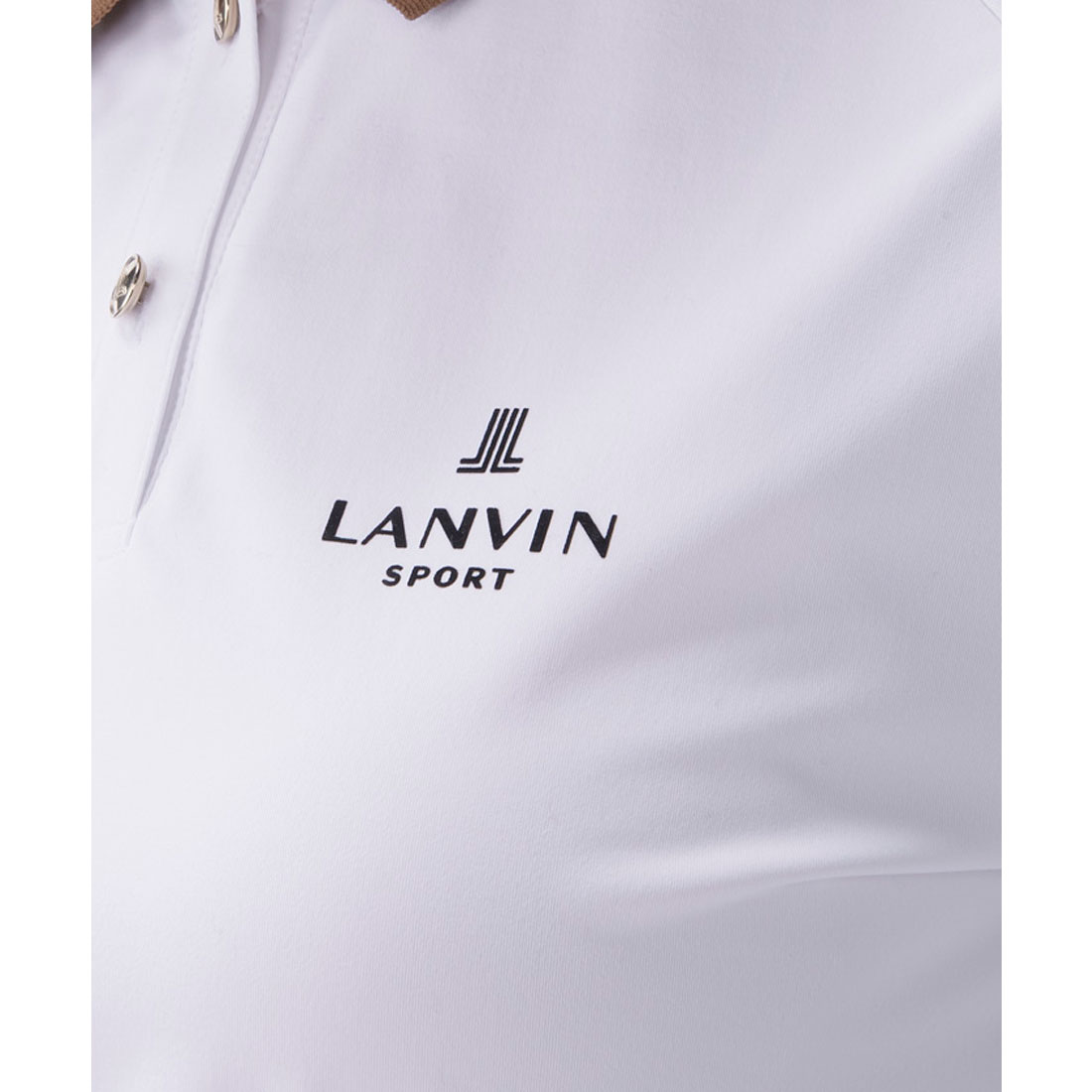 LANVIN - ランバンスポール　ゴールドブラウン裏メッシュトップス ランバン スポール LANVIN SPORT メッシュリブ襟長袖ポロシャツ