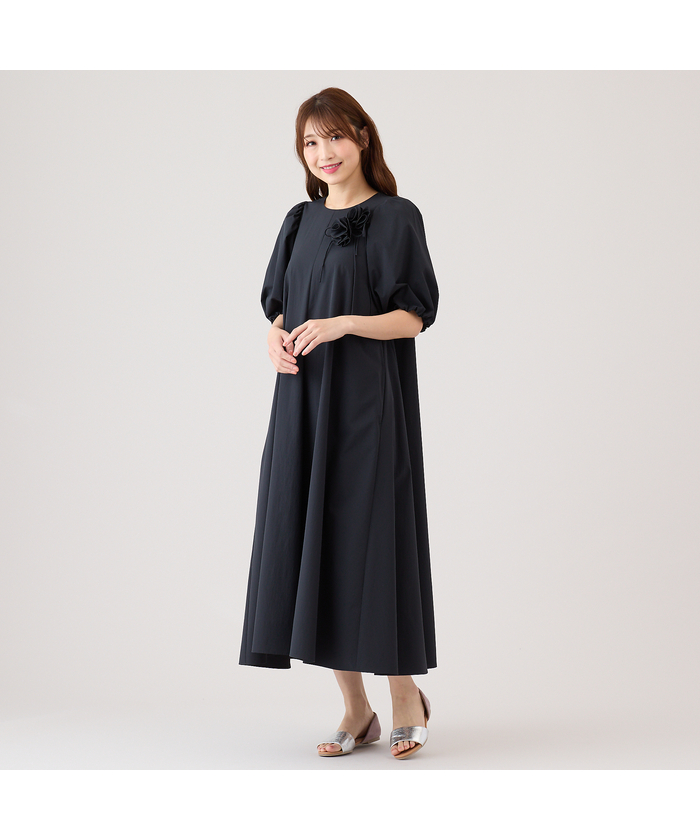 人気追加/ブラック】【接触冷感/UVカット/手洗い可】フレアワンピース