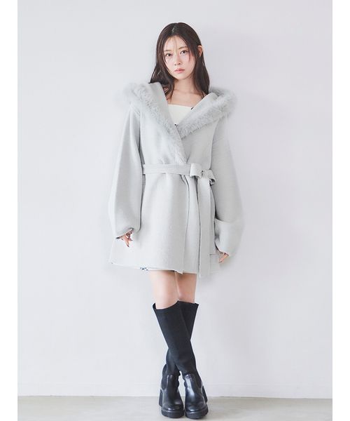 ファーフードニットコート(508360096)｜阪急百貨店公式通販サイト