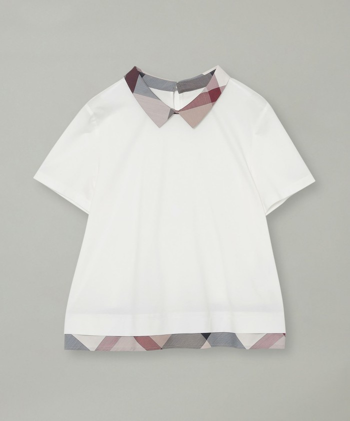 tシャツ ピマコットンプレーティング天竺パーシャルチェックカットソー レディース ピマコットンプレーティング天竺パーシャルチェックカットソー