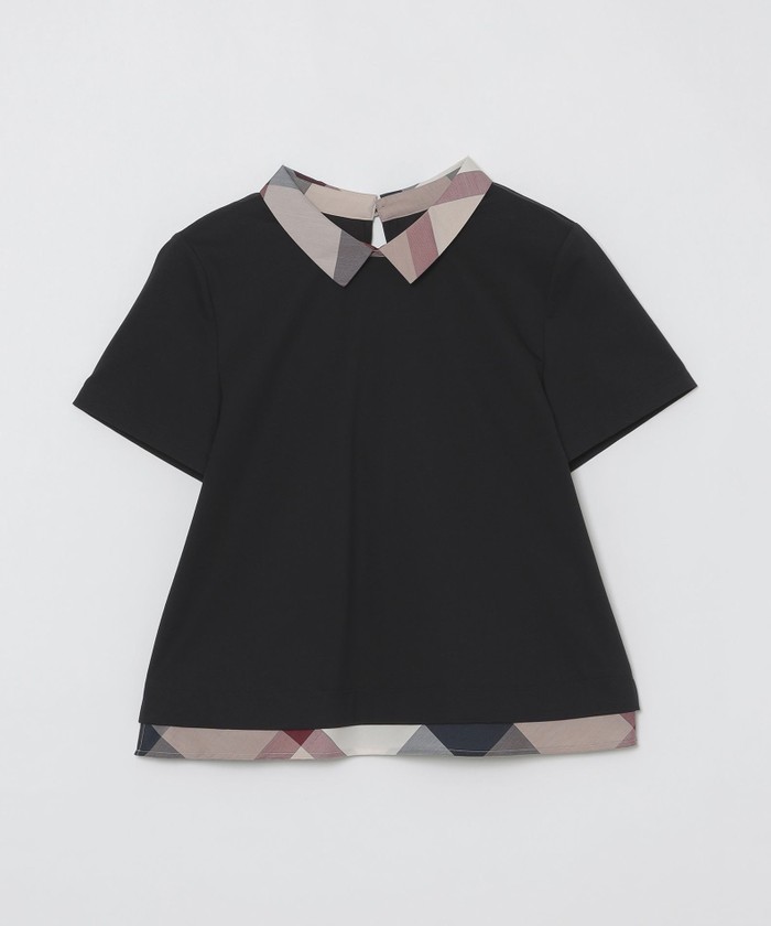 tシャツ ピマコットンプレーティング天竺パーシャルチェックカットソー レディース ピマコットンプレーティング天竺パーシャルチェックカットソー