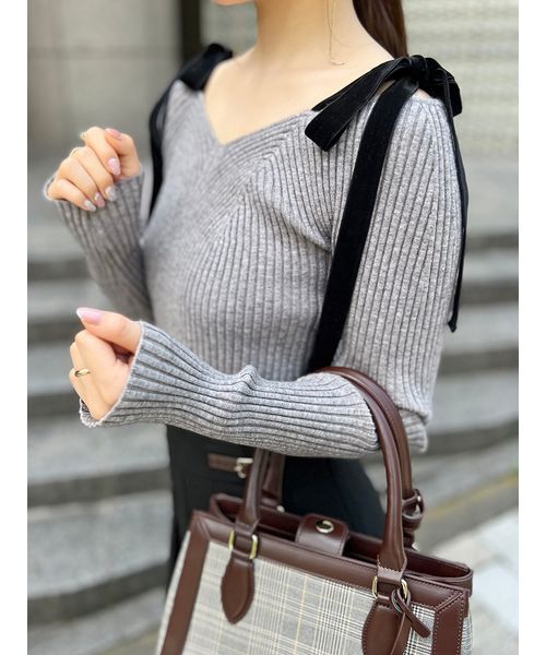 ショルダーリボンオフショルニットプルオーバー(508360162)｜阪急