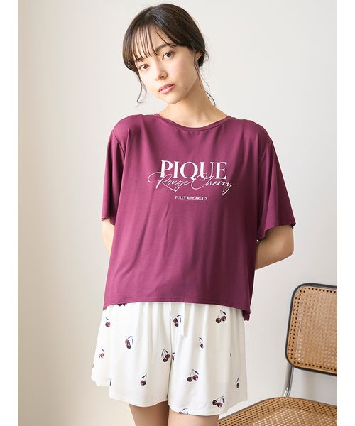 接触冷感】ルージュチェリーレーヨンロゴTシャツ(508363033