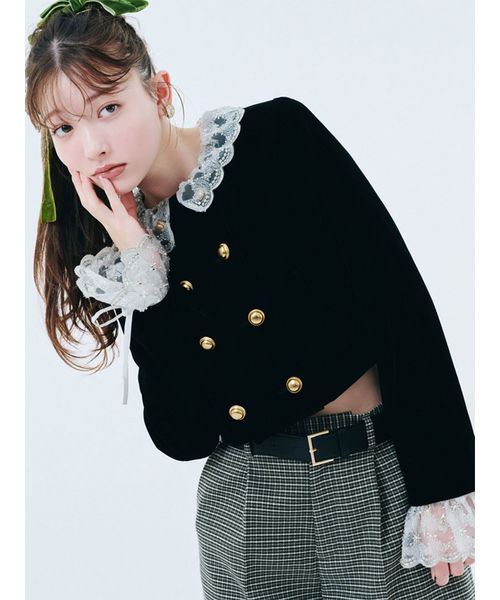 スカラップビジューアタッチドジャケット　リリーブラウン Lily Brown （リリーブラウン)スカラップビジューアタッチド