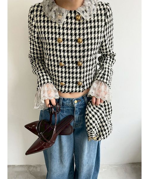 L.B CANDY STOCK]スカラップビジューアタッチドジャケット