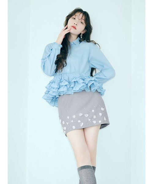 [L.B CANDY STOCK]ビジューリボンミニスカート LILY BROWN（リリーブラウン）の「【WEB限定カラー】[L.B CANDY