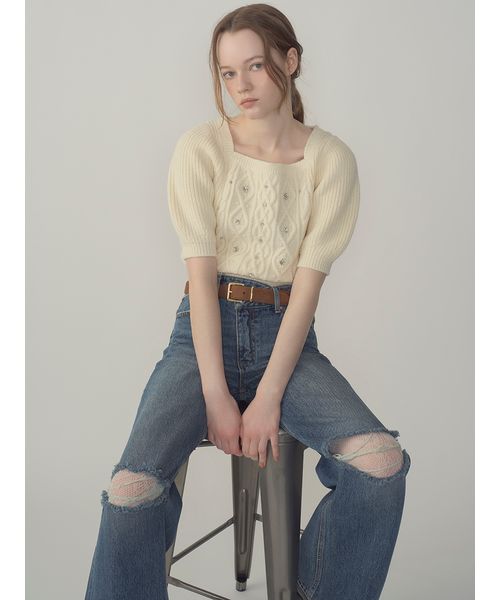 WEB限定カラー】[L.B CANDY STOCK]シフォンリボンビジューニッ