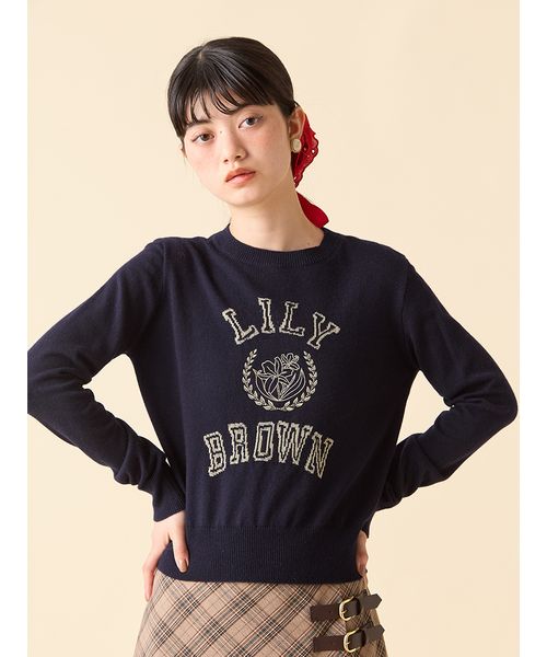 lily brown ロゴ付きラメトップス リリーブラウン LILY BROWN ラメジャガードロゴニットトップス