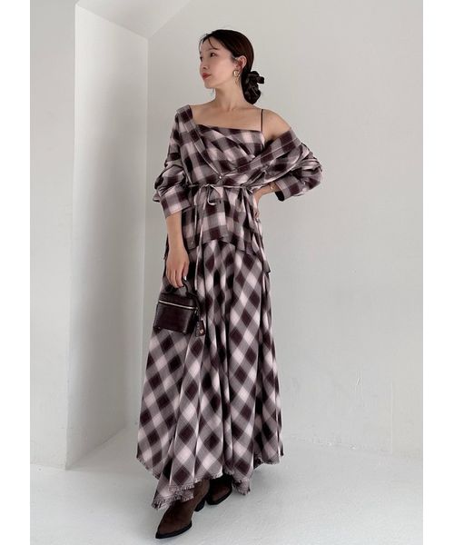 オンブレチェックアシメヘムキャミドレス(508369239)｜阪急