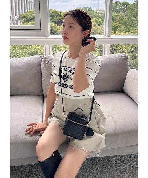 ダークブルー ショートパンツ レース付き AZUL BY MOUSSY | ロゴ総柄パイルショーツ (ショートパンツ