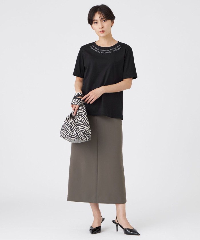 tシャツ 「L」「接触冷感」「ウォッシャブル」ネックエンブロイダリーカットソー レディース 接触冷感】【ウォッシャブル】ネックエンブロイダリーカットソー