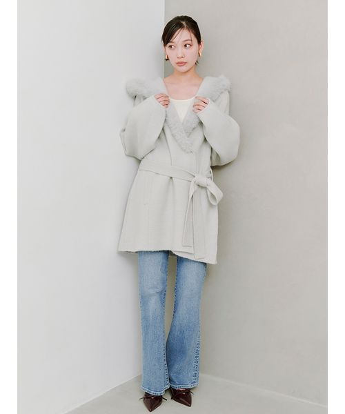 SNIDEL - SNIDEL ファー付きニットガウン USAGI ONLINE限定】ファーニットフーディ（パーカー）｜SNIDEL