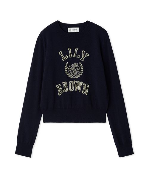 lily brown ロゴ付きラメトップス ラメジャガードロゴニットトップス｜リリーブラウンの通販