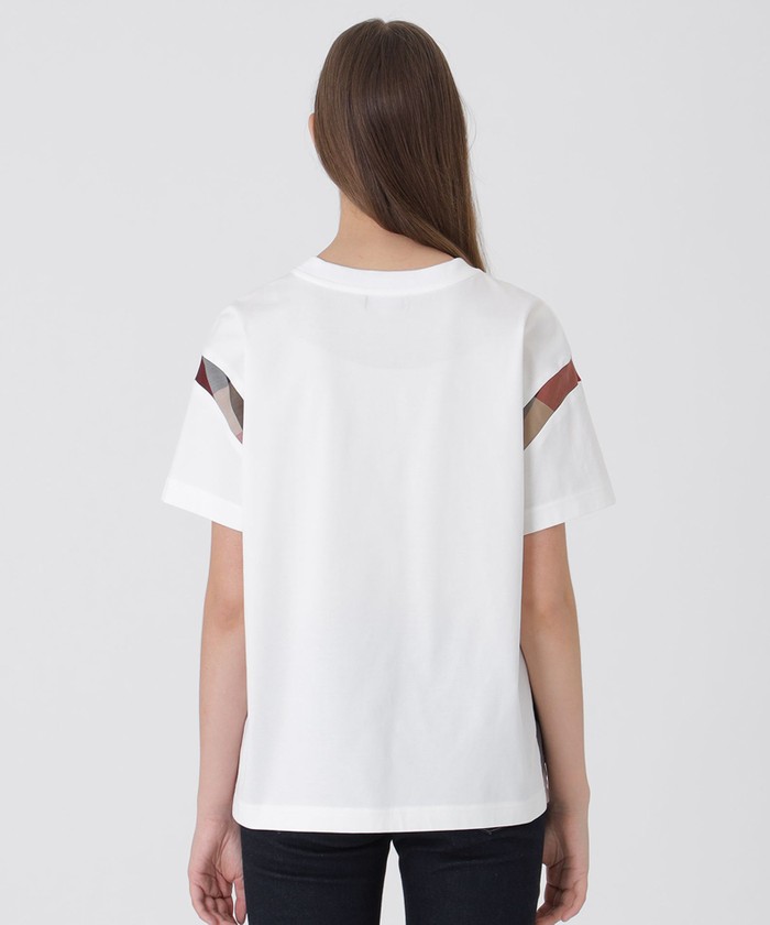 2022新品ブルーレーベルクレストブリッジ☆天竺サイドチェックデザインTシャツ白 セール】 テクスチャータックサイドチェックTシャツ
