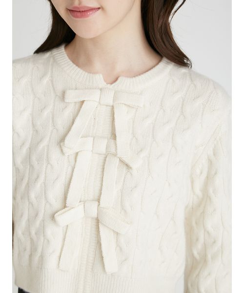 リボンモチーフケーブルニットプルオーバー(508381645)｜阪急百貨店
