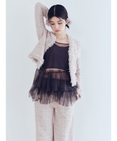 キャミソール 「LILY BROWN Lingerie」カップ付フリルチュールキャミ LILY BROWN Lingerie】カップ付フリルチュールキャミ(508383813
