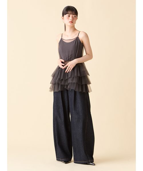キャミソール 「LILY BROWN Lingerie」カップ付フリルチュールキャミ LILY BROWN Lingerie】カップ付フリルチュールキャミ｜リリー