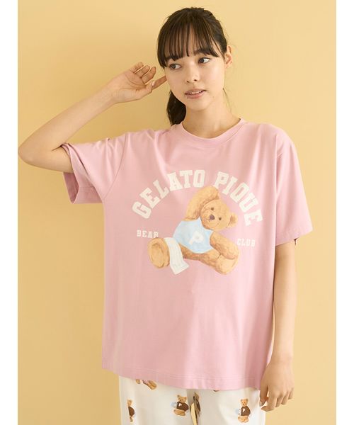 【新品未使用】ドーナツベアワンポイントTシャツ & 総柄ロングパンツ クリーム ONLINE限定】スポーティーベアワンポイントTシャツ＆総柄