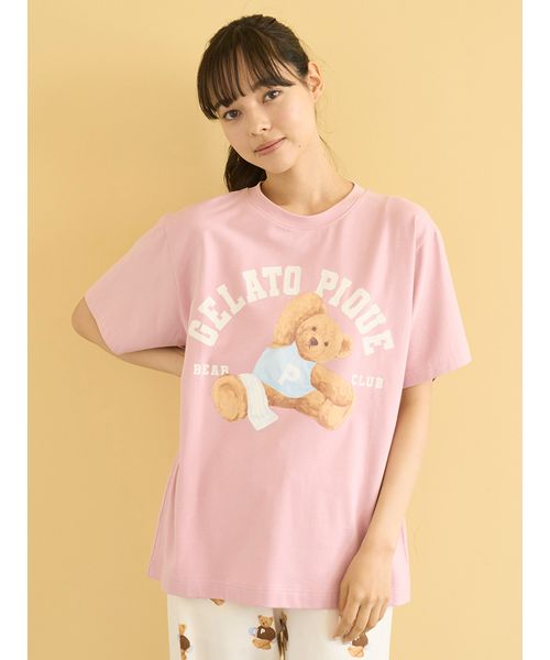 即納 [新品] ドーナツベアワンポイントTシャツ & 総柄ロングパンツ ピンク ONLINE限定】スポーティーベアワンポイントTシャツ＆総柄ロング
