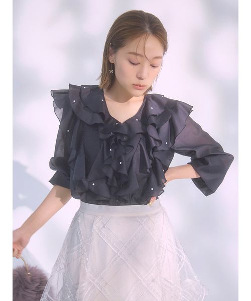 HANAE MORI×CELFORDコラボ】 パール付きフリルブラウス