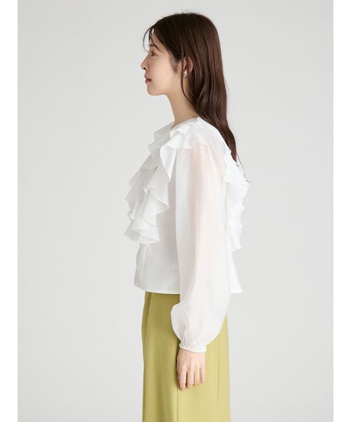セルフォード　ほぼ未使用　HANAE MORI ヨークフリルブラウス　シャツ36 HANAE MORI×CELFORDコラボ】 パール付きフリルブラウス