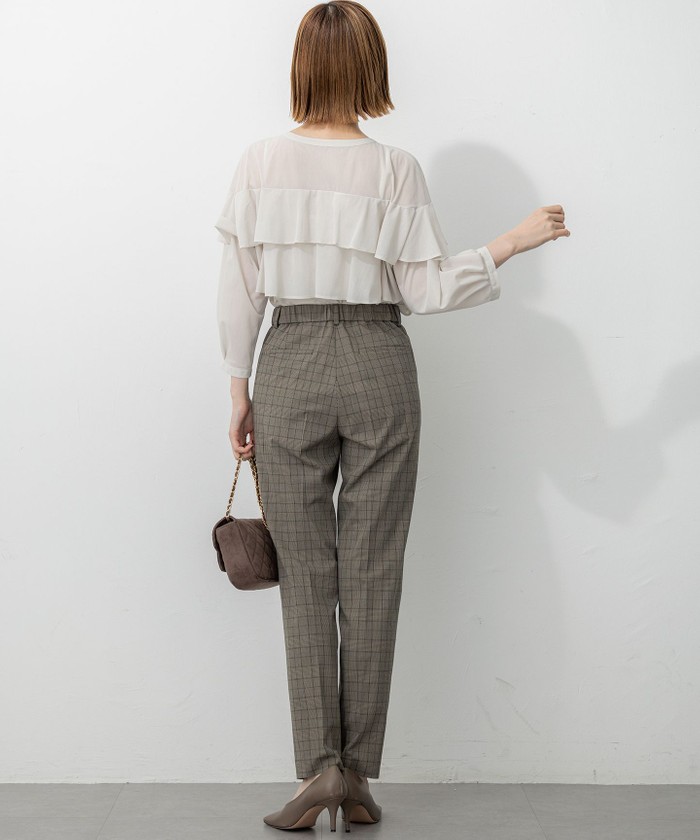LC/LLL チェック起毛ストレッチテーパードパンツ LADY LUCK LUCA パンツ LC/LLL ストレッチテーパードパンツ